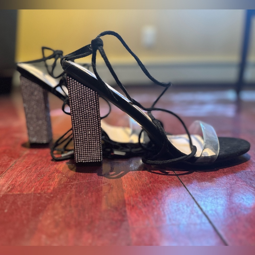 Lace up diamond studded heels